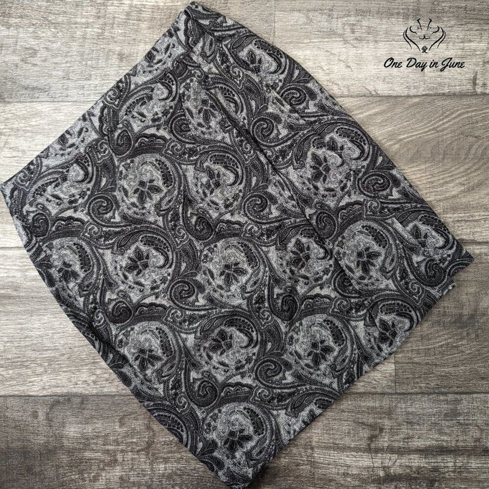 Talbots Petites Wool Blend Wrap Skirt Gray Black Paisley Lined Size 6P